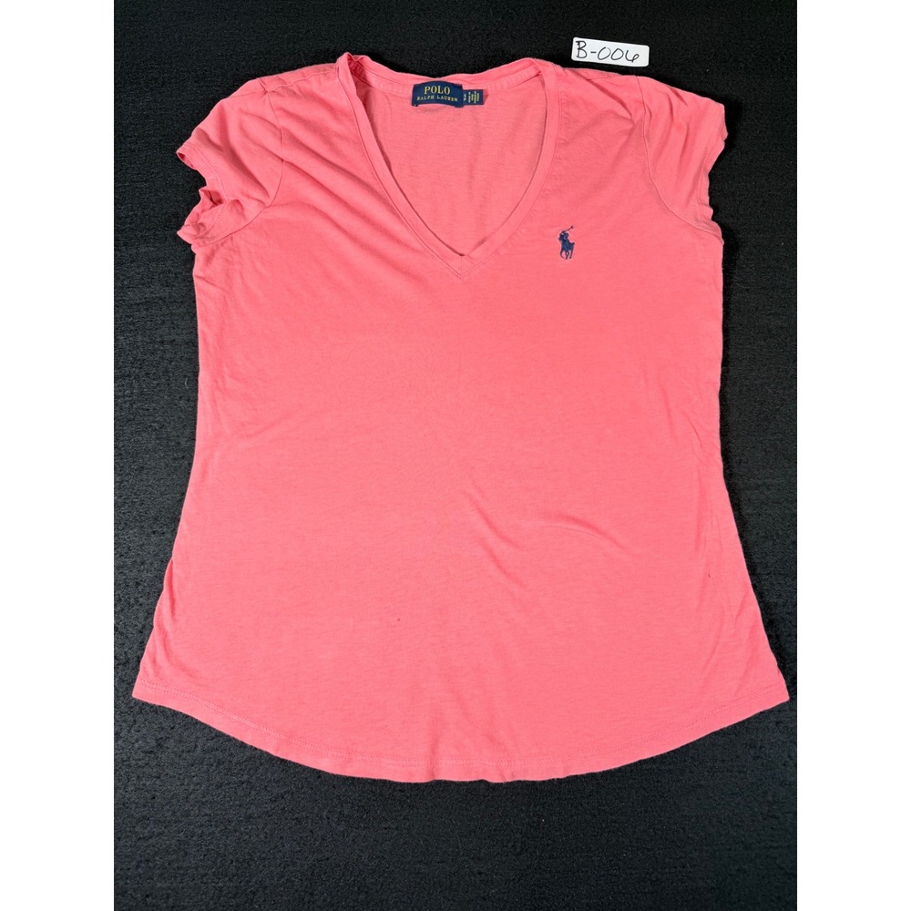 Polo Ralph Lauren Womens V-Neck T-Shirt Coral Pink Short Sleeve Pony Logo Small